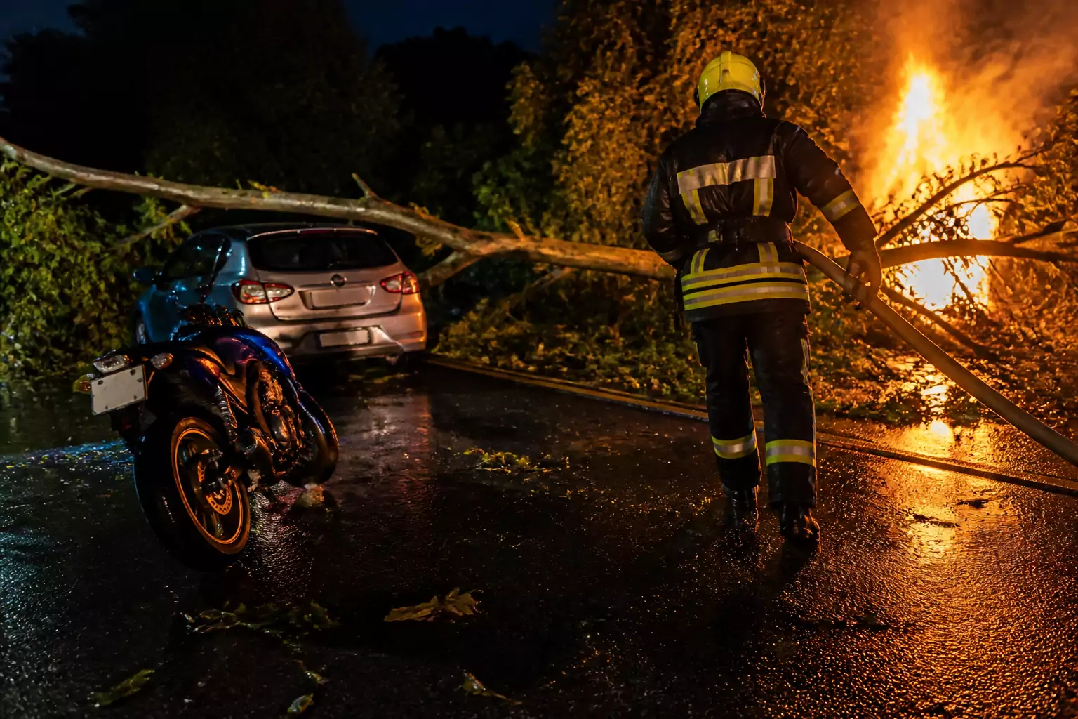 Autó gyulladt ki a 66-os főúton Mánfa közelében