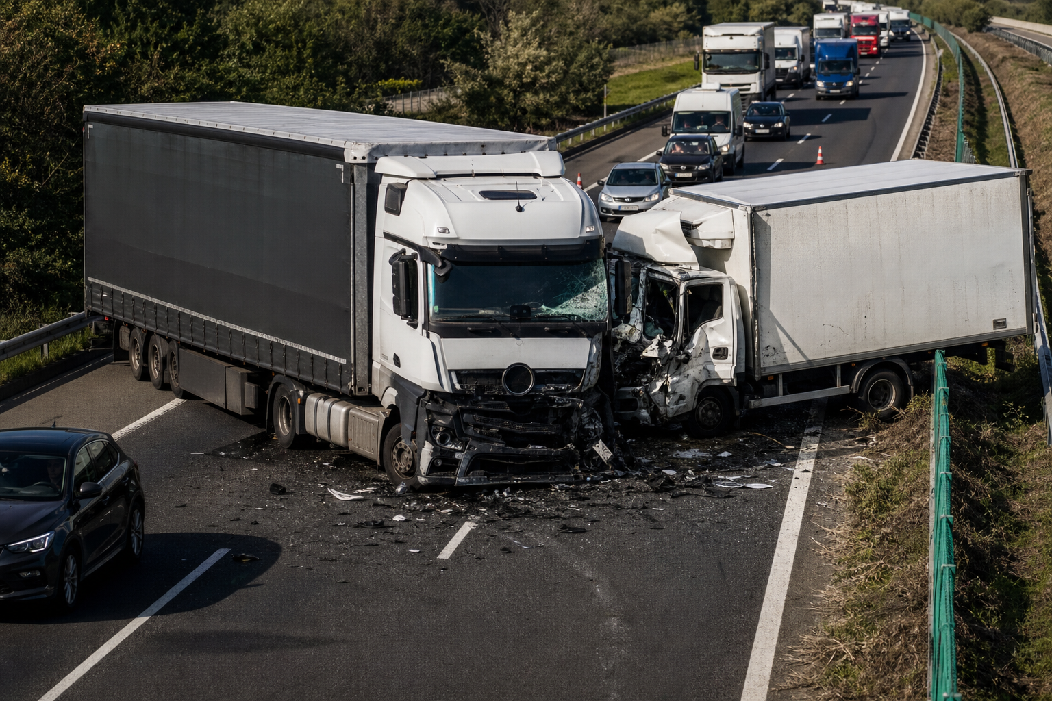 Teljes pályazár az M43-ason egy teherautó és egy személyautó ütközése miatt