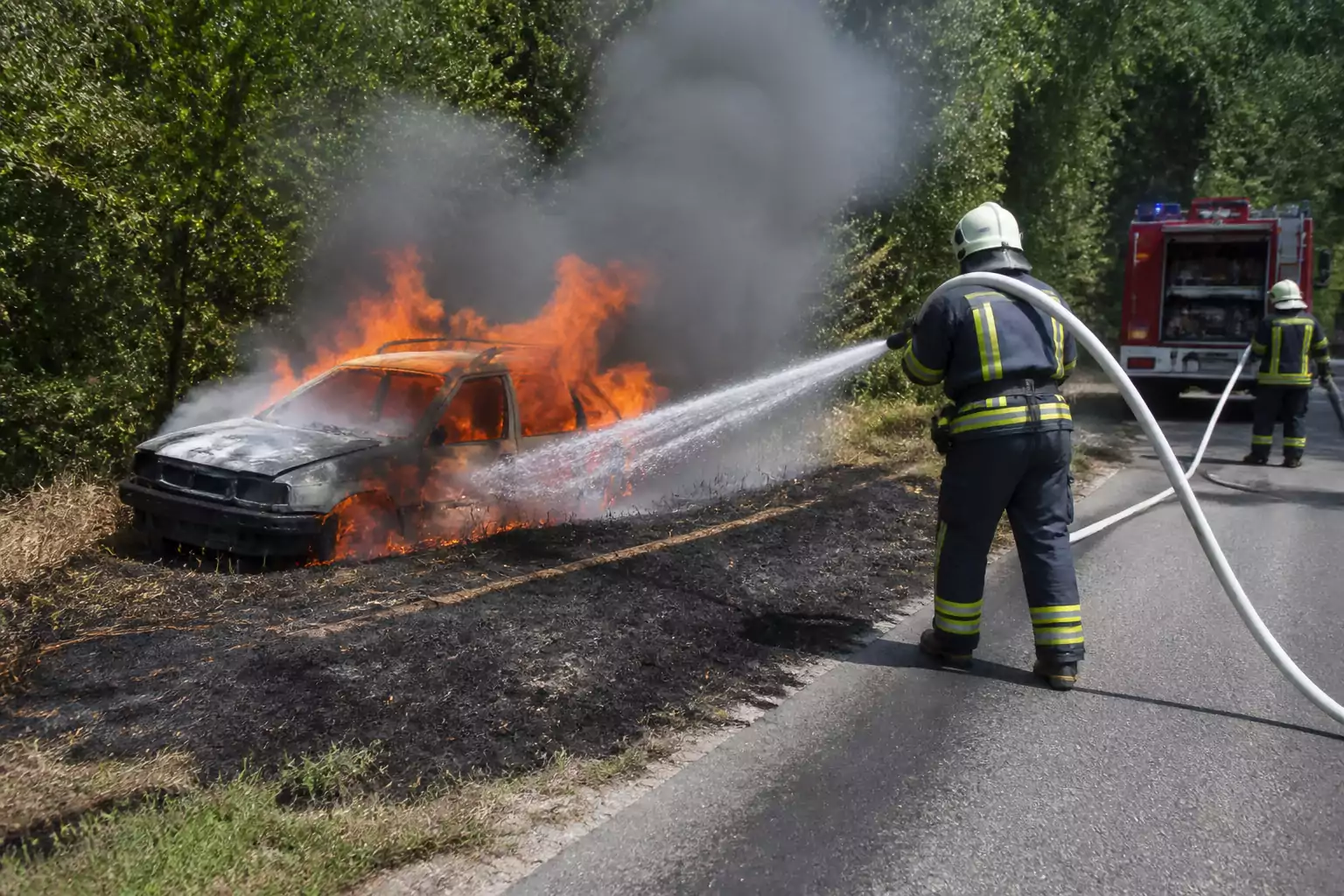 Autó gyulladt ki Lovasberény és Nadap között, az erdő aljnövényzete is lángra kapott