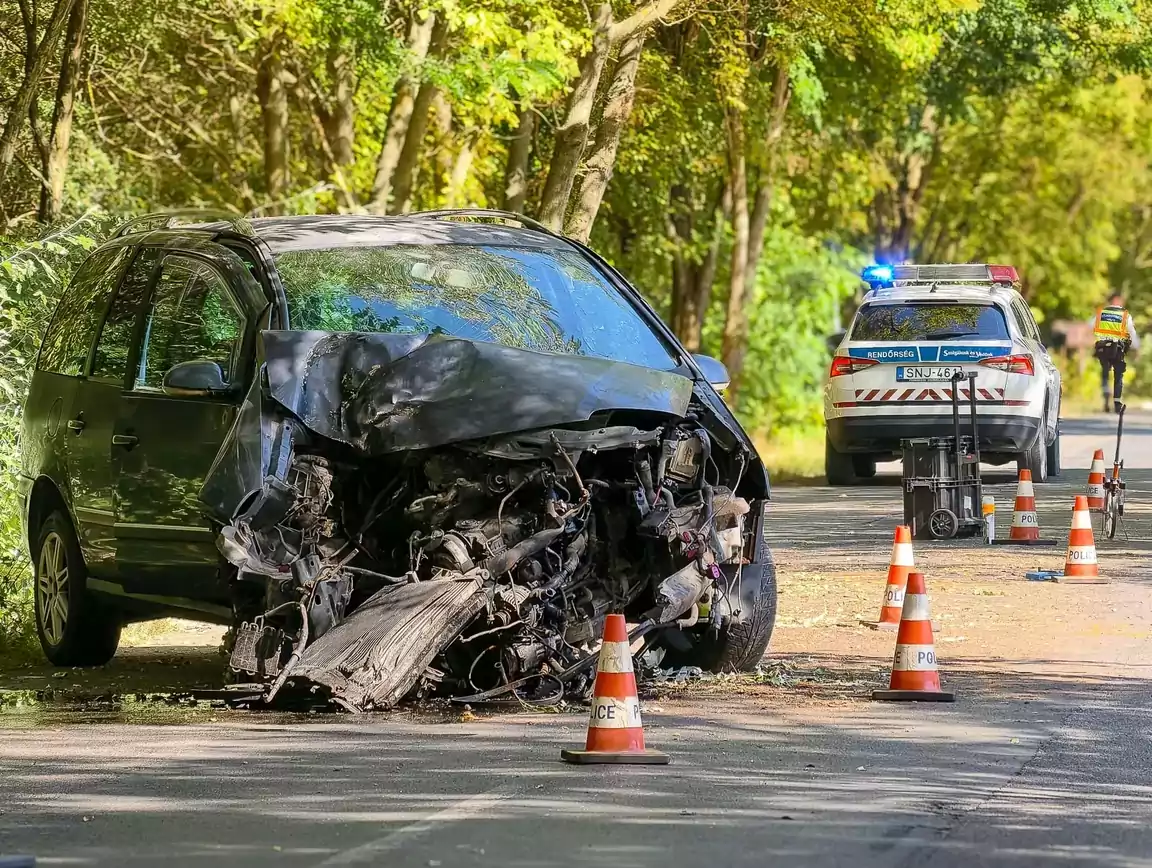 Üllésnél fának csapódott egy autó, a motor is kiszakadt