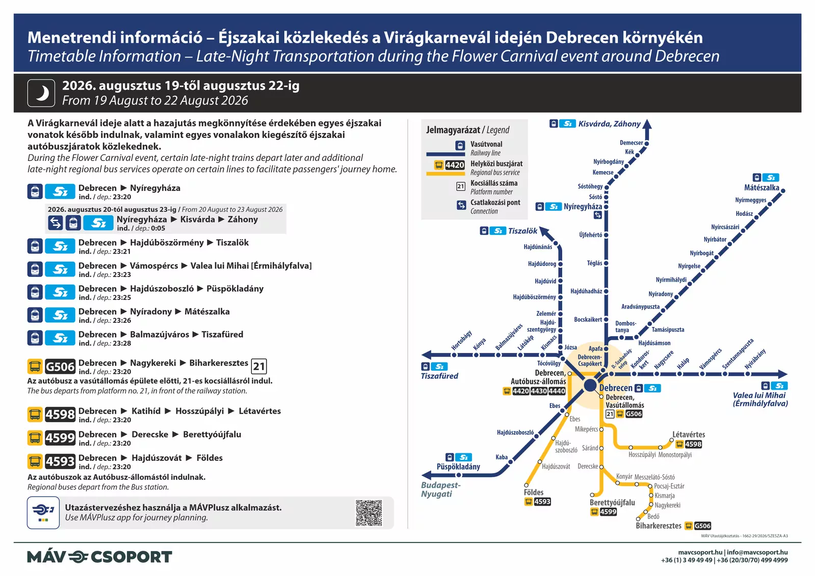 Késő esti vonatok és mentesítő buszok indulnak a debreceni virágkarnevál után